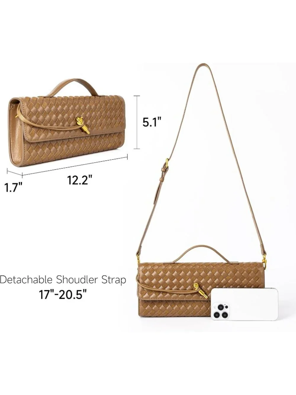 Women's Acorn Woven Leather Suede Woven Clutch Purse For Evening Crossbody Bag